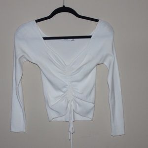 S | Lush Off-White Long Sleeve Sweater w/ Ruching